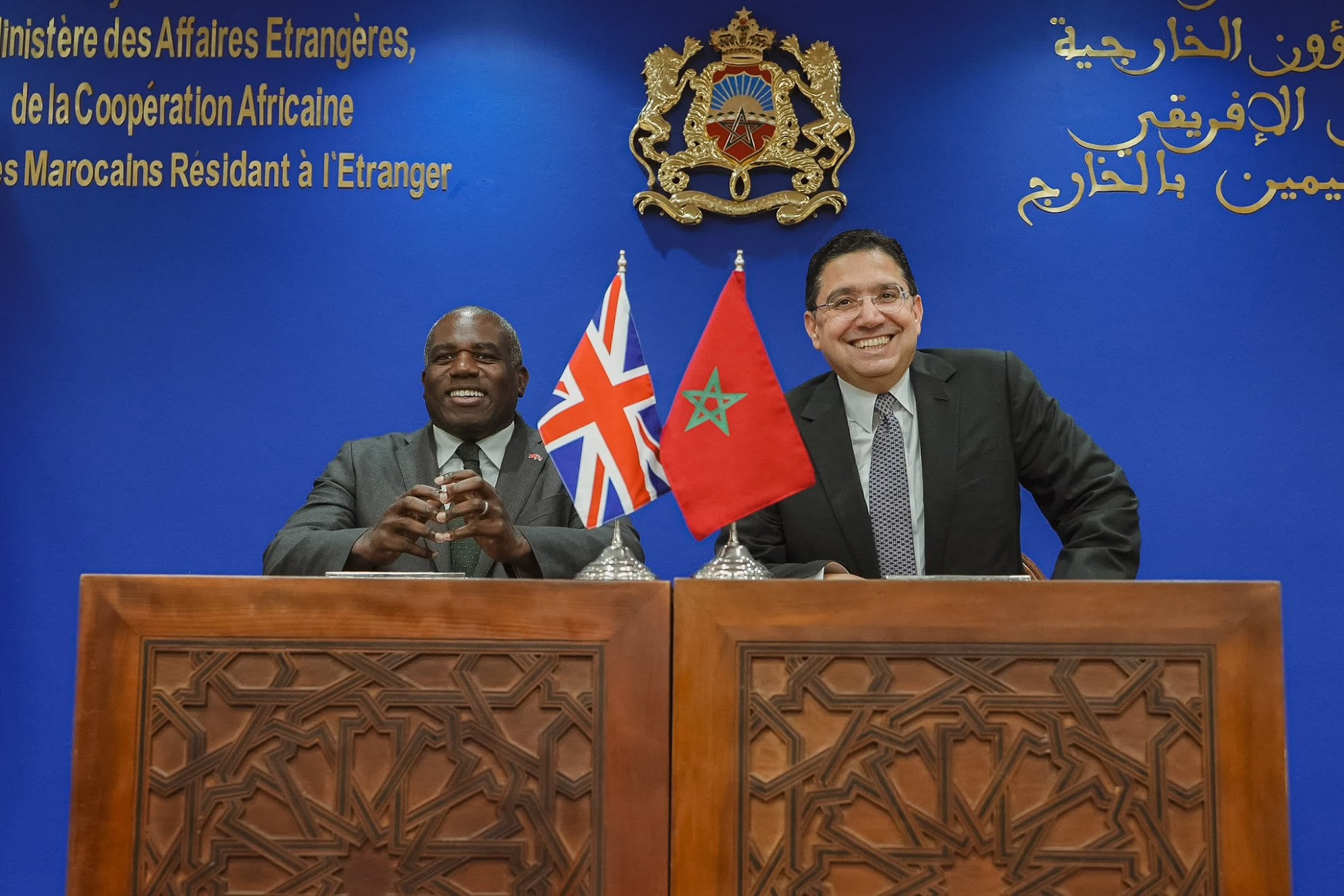 UK PM David Lammy pictured with Morocco's foreign minister